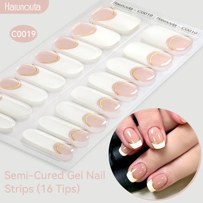 Gradient Auroras Semi Cured Sparkly Gel Nail Strips with UV/LED Nail Lamps