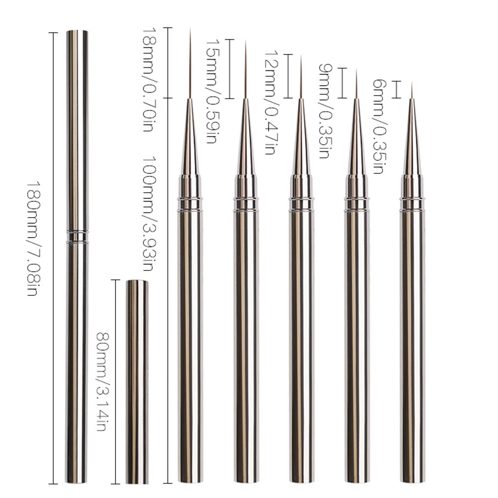 Silver Thin Nail Liner Brush 6/9/12/15/18mm