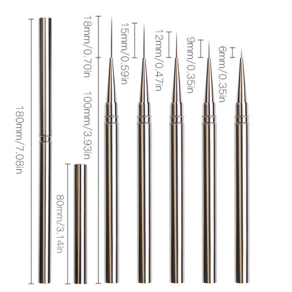 Silver Thin Nail Liner Brush 6/9/12/15/18mm