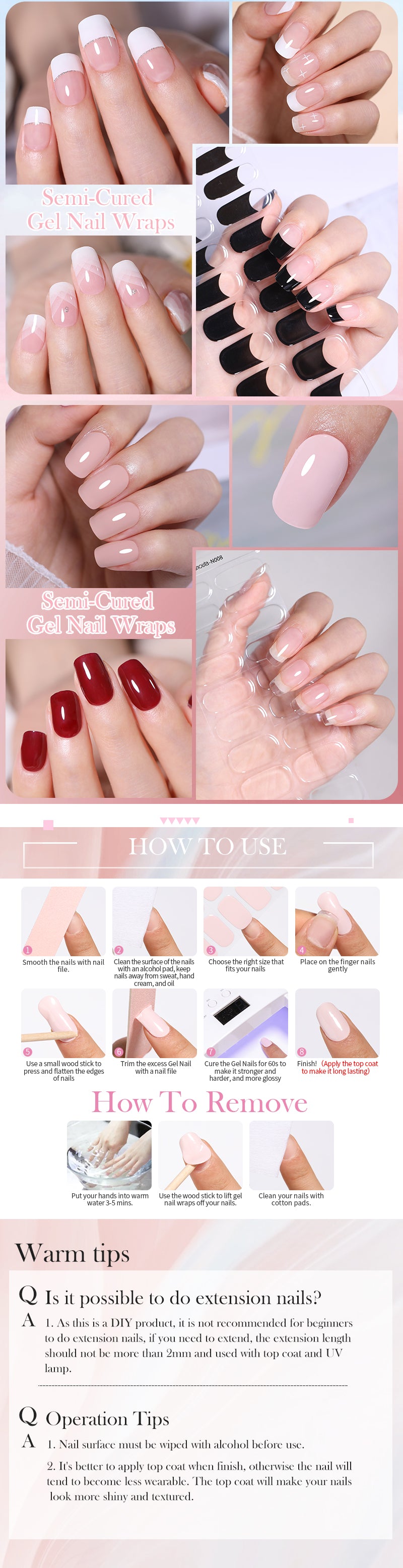 1 Sheet White French Semi-Cured Gel Nail Strips