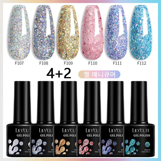 LILYCUTE 7ml 6pc Glitter Gel Nail Polish Set V