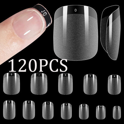 120Pcs Long Clear Various Size Nail Tips for Acrylic Nails