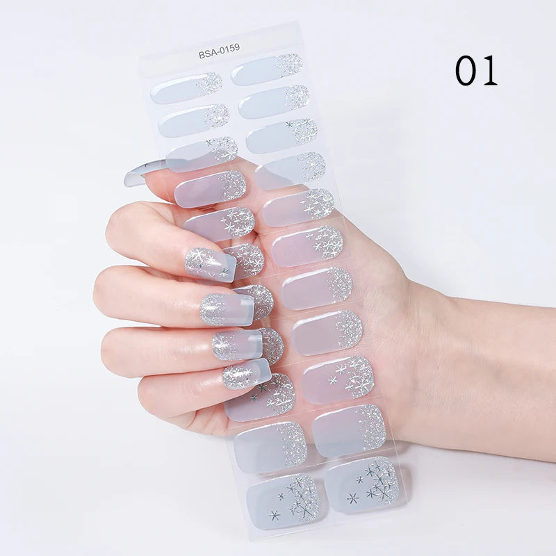22 Tips Gradient Colorful Semi-cured Gel Nail Strips Luminous Full Cover