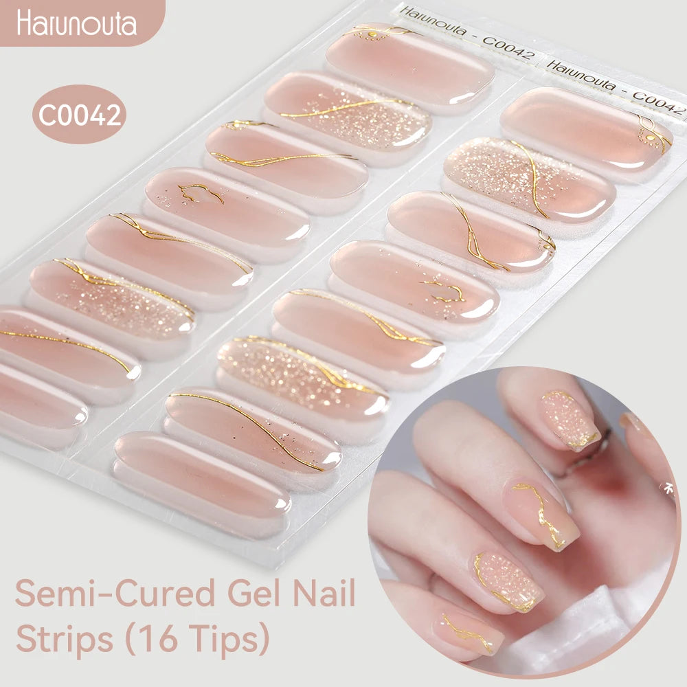 Gradient Auroras Semi Cured Sparkly Gel Nail Strips with UV/LED Nail Lamps