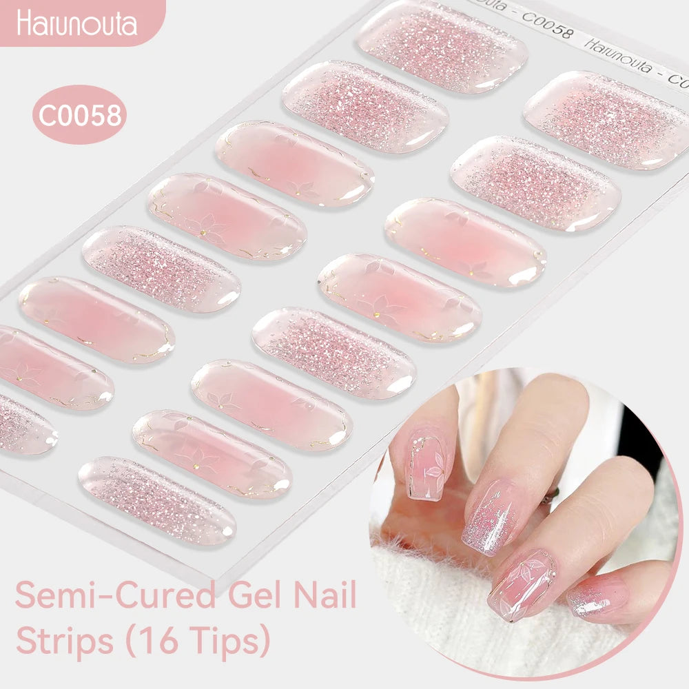 Gradient Auroras Semi Cured Sparkly Gel Nail Strips with UV/LED Nail Lamps