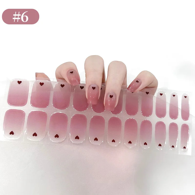 22 Tips Gradient Colorful Semi-cured Gel Nail Strips Luminous Full Cover