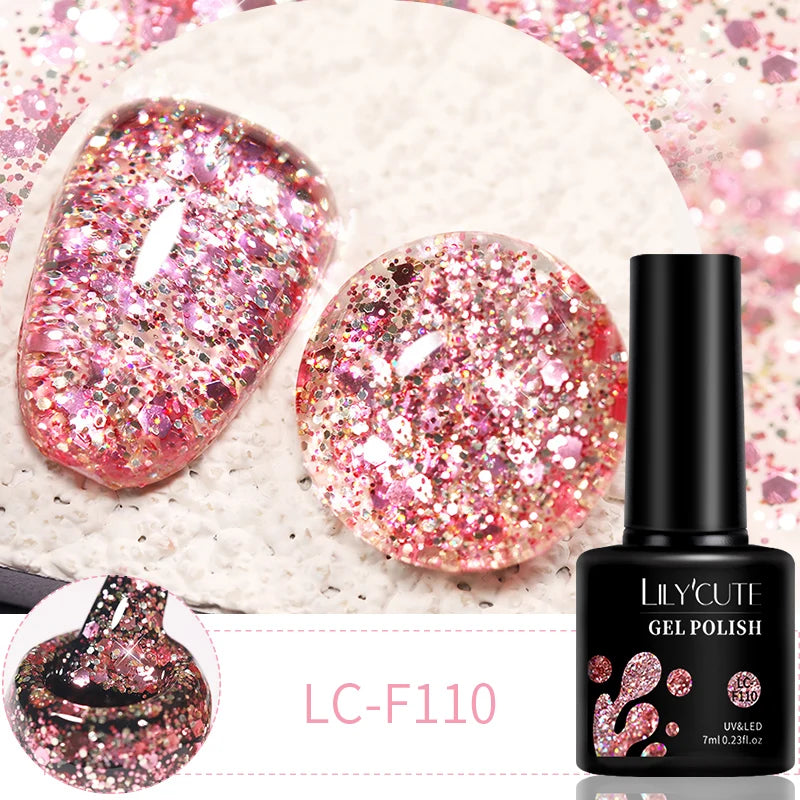 LILYCUTE 7ml 6pc Glitter Gel Nail Polish Set V