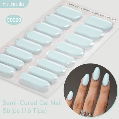 Gradient Auroras Semi Cured Sparkly Gel Nail Strips with UV/LED Nail Lamps