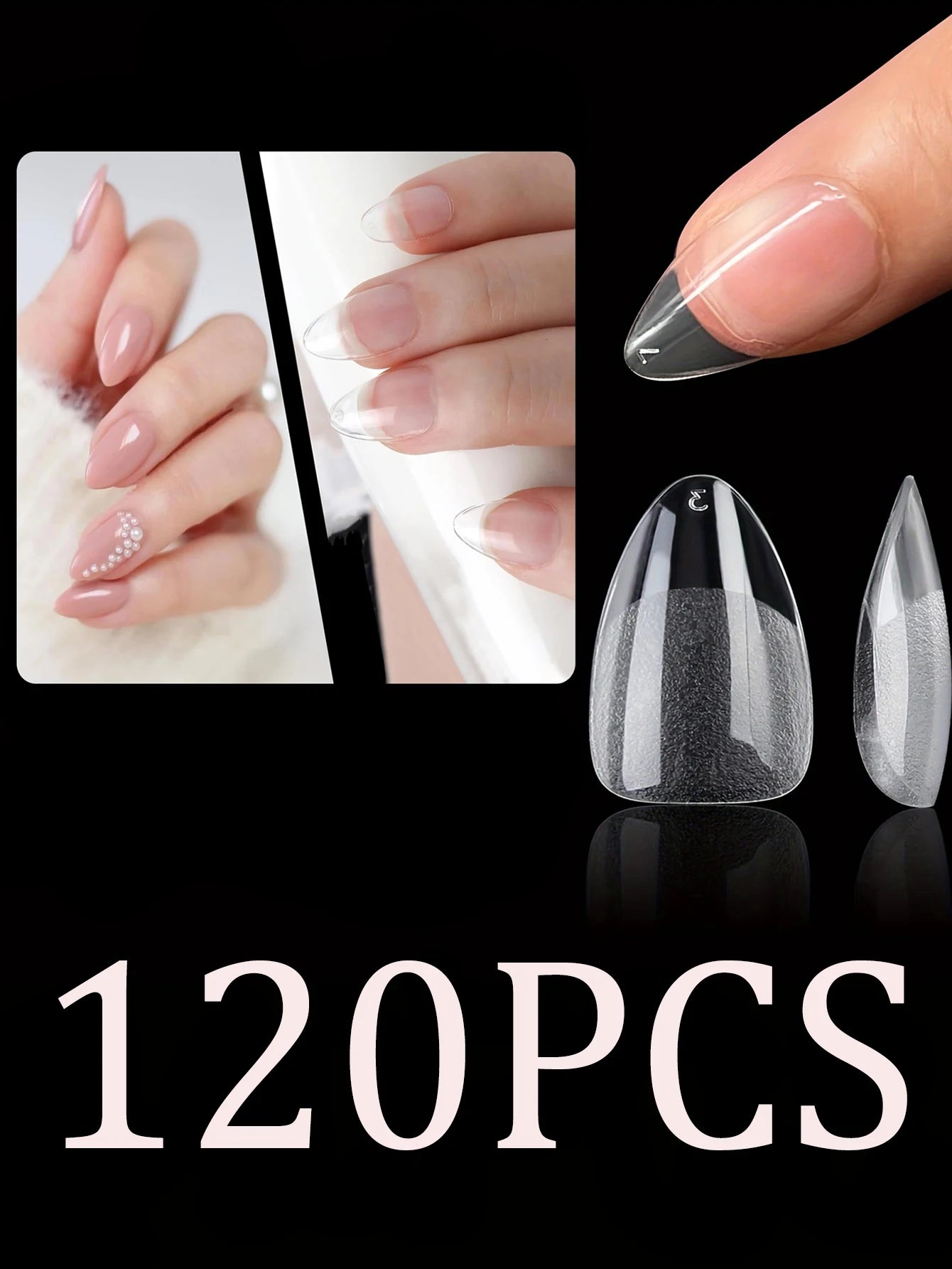 120Pcs Long Clear Various Size Nail Tips for Acrylic Nails