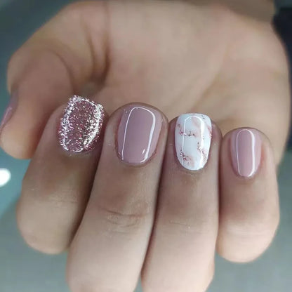 24pcs Short French Glossy Glitter Nails includes Jelly Gel and Nail File