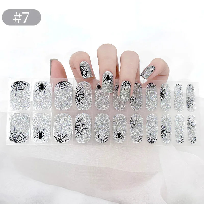 22 Tips Gradient Colorful Semi-cured Gel Nail Strips Luminous Full Cover