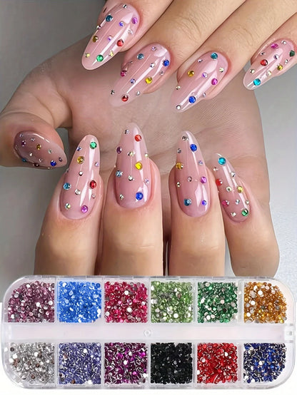 12 Grid Shimmering Crystal Nail Art Rhinestones/Flatback Colorful Gemstones
