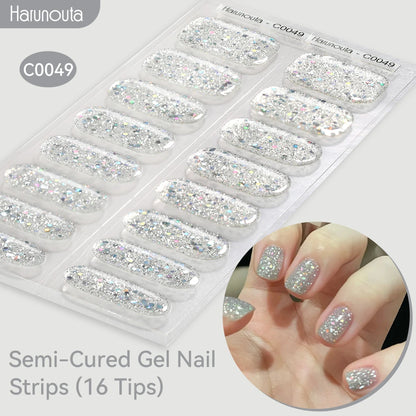 Gradient Auroras Semi Cured Sparkly Gel Nail Strips with UV/LED Nail Lamps