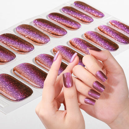 16 Tips Gradient Semi Cured Gel Nail Strips Shinning Cat Eye