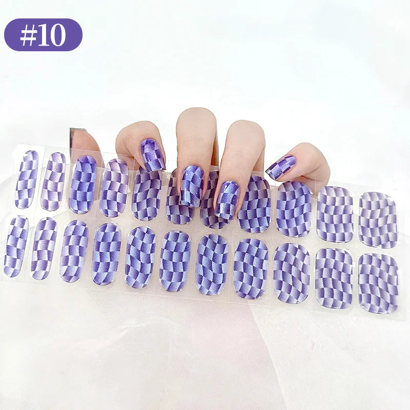 22 Tips Gradient Colorful Semi-cured Gel Nail Strips Luminous Full Cover
