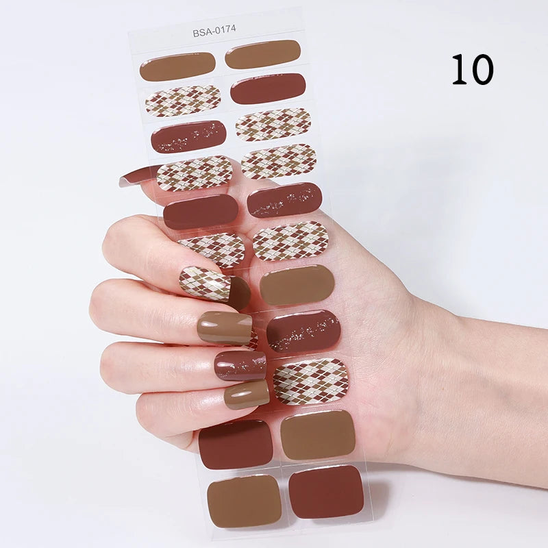 22 Tips Gradient Colorful Semi-cured Gel Nail Strips Luminous Full Cover