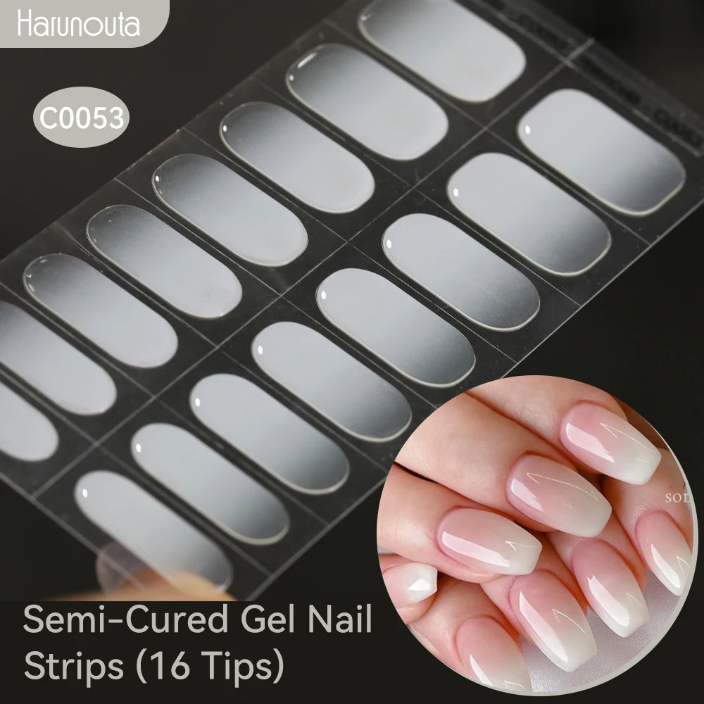 Gradient Auroras Semi Cured Sparkly Gel Nail Strips with UV/LED Nail Lamps