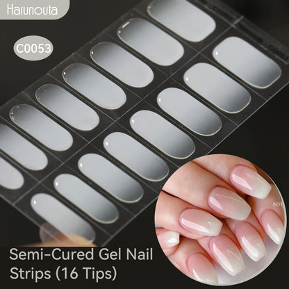 Gradient Auroras Semi Cured Sparkly Gel Nail Strips with UV/LED Nail Lamps