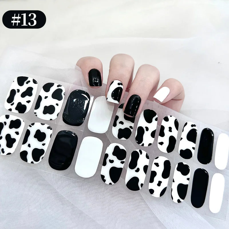 22 Tips Gradient Colorful Semi-cured Gel Nail Strips Luminous Full Cover