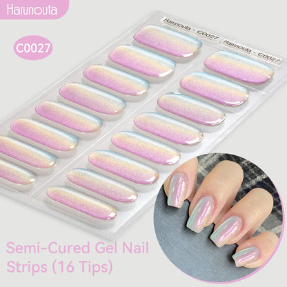 Gradient Auroras Semi Cured Sparkly Gel Nail Strips with UV/LED Nail Lamps
