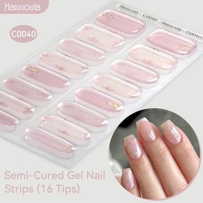 Gradient Auroras Semi Cured Sparkly Gel Nail Strips with UV/LED Nail Lamps