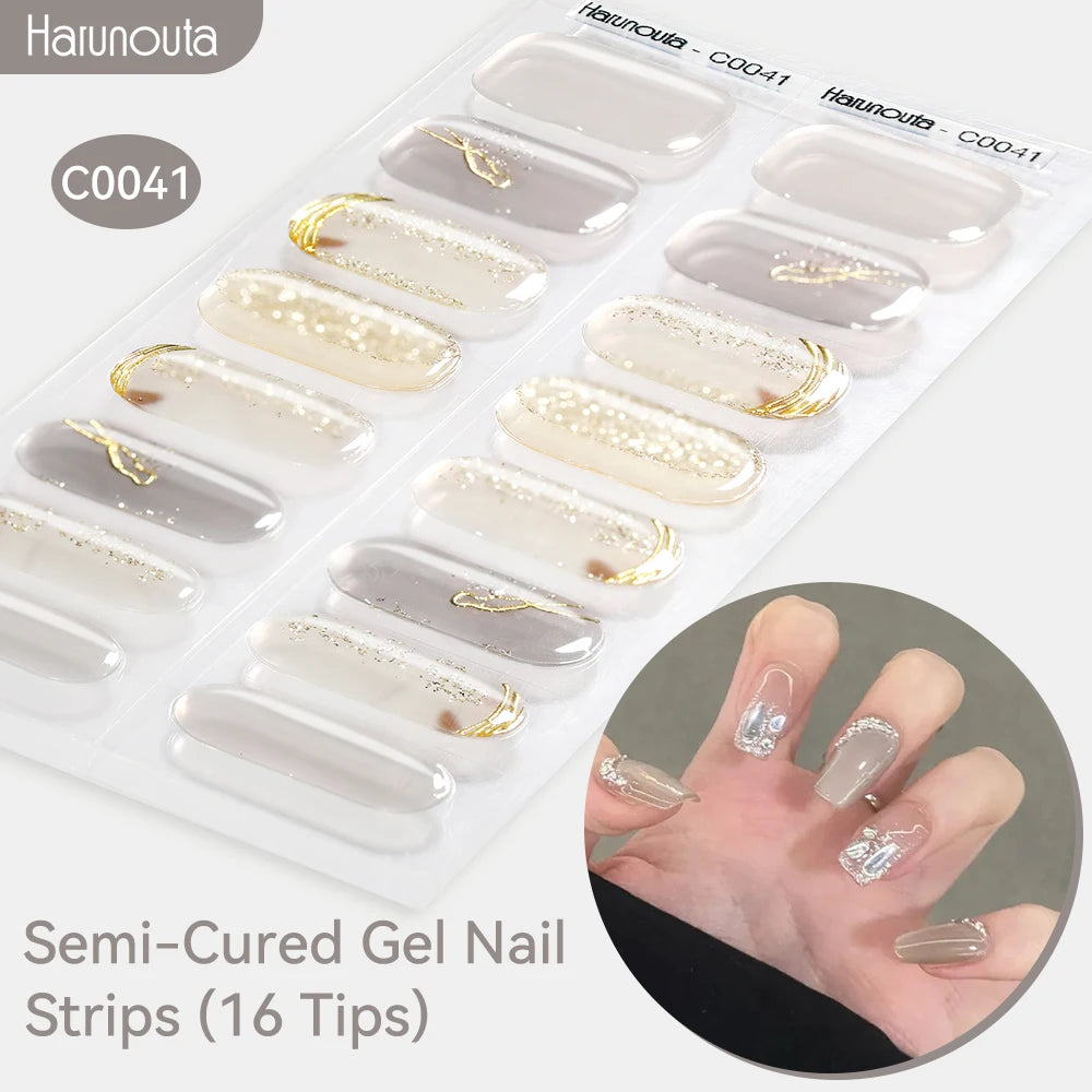 Gradient Auroras Semi Cured Sparkly Gel Nail Strips with UV/LED Nail Lamps