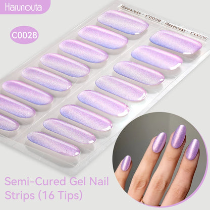 Gradient Auroras Semi Cured Sparkly Gel Nail Strips with UV/LED Nail Lamps