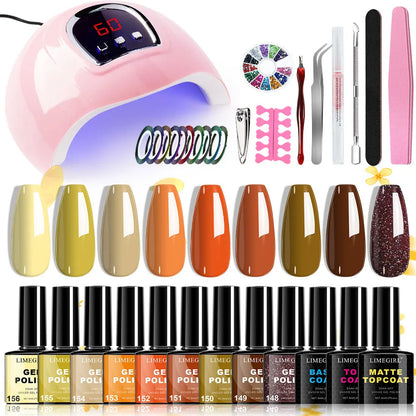 Limegirl DIY Nail Kit with 54W UV Nail Lamp_9 Colors Gel Polish Set Starter Kit