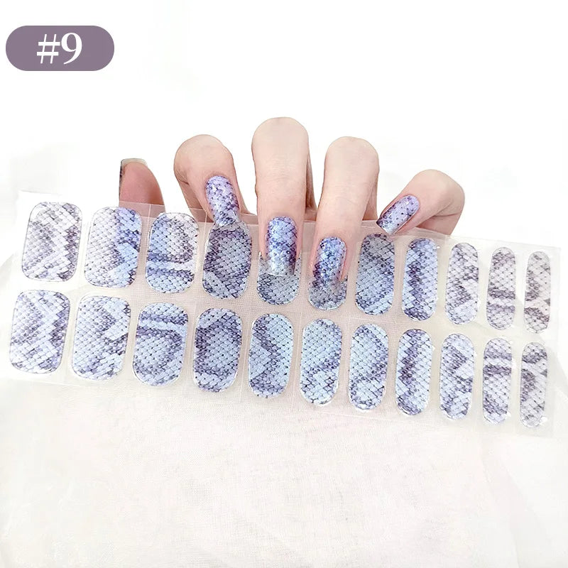 22 Tips Gradient Colorful Semi-cured Gel Nail Strips Luminous Full Cover