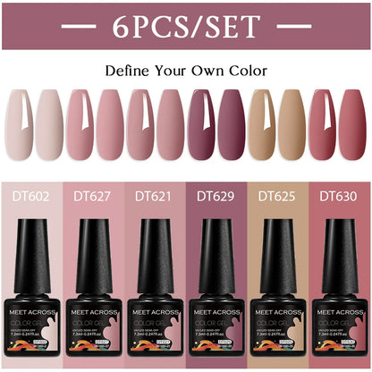 MEET ACROSS 6Pcs/Set 7.3ml Gel Nail Polish For Nails