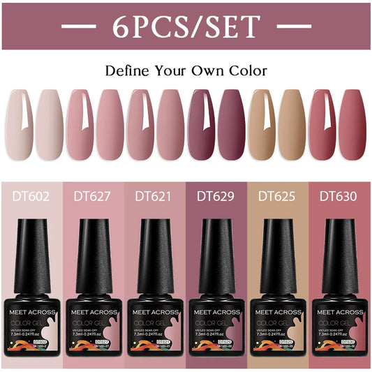 MEET ACROSS 6Pcs/Set 7.3ml Gel Nail Polish For Nails