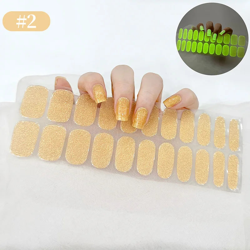 22 Tips Gradient Colorful Semi-cured Gel Nail Strips Luminous Full Cover