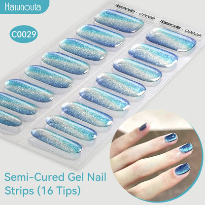 Gradient Auroras Semi Cured Sparkly Gel Nail Strips with UV/LED Nail Lamps