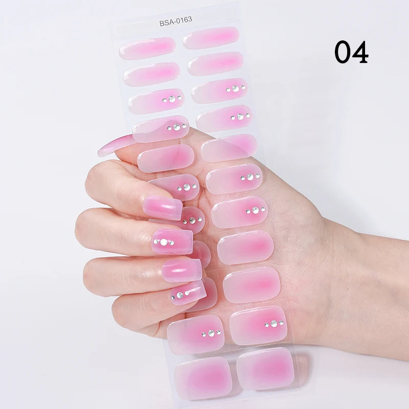22 Tips Gradient Colorful Semi-cured Gel Nail Strips Luminous Full Cover