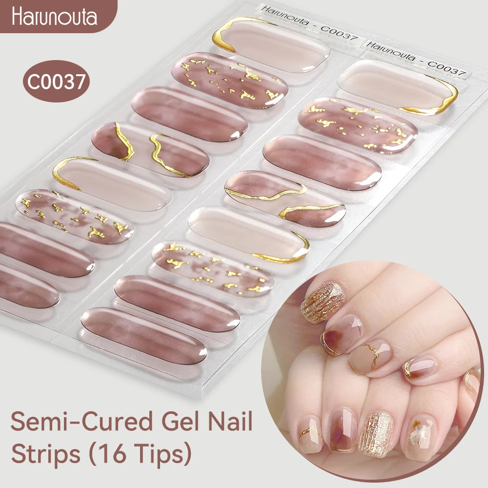 Gradient Auroras Semi Cured Sparkly Gel Nail Strips with UV/LED Nail Lamps