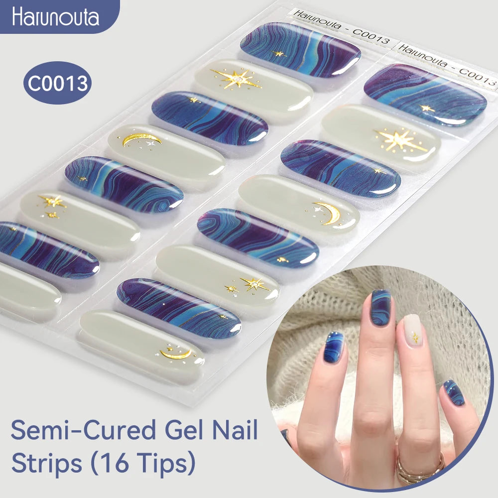 Gradient Auroras Semi Cured Sparkly Gel Nail Strips with UV/LED Nail Lamps