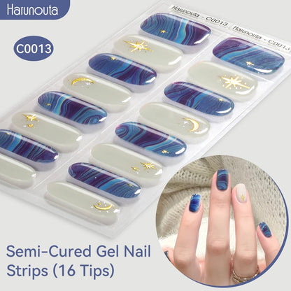 Gradient Auroras Semi Cured Sparkly Gel Nail Strips with UV/LED Nail Lamps