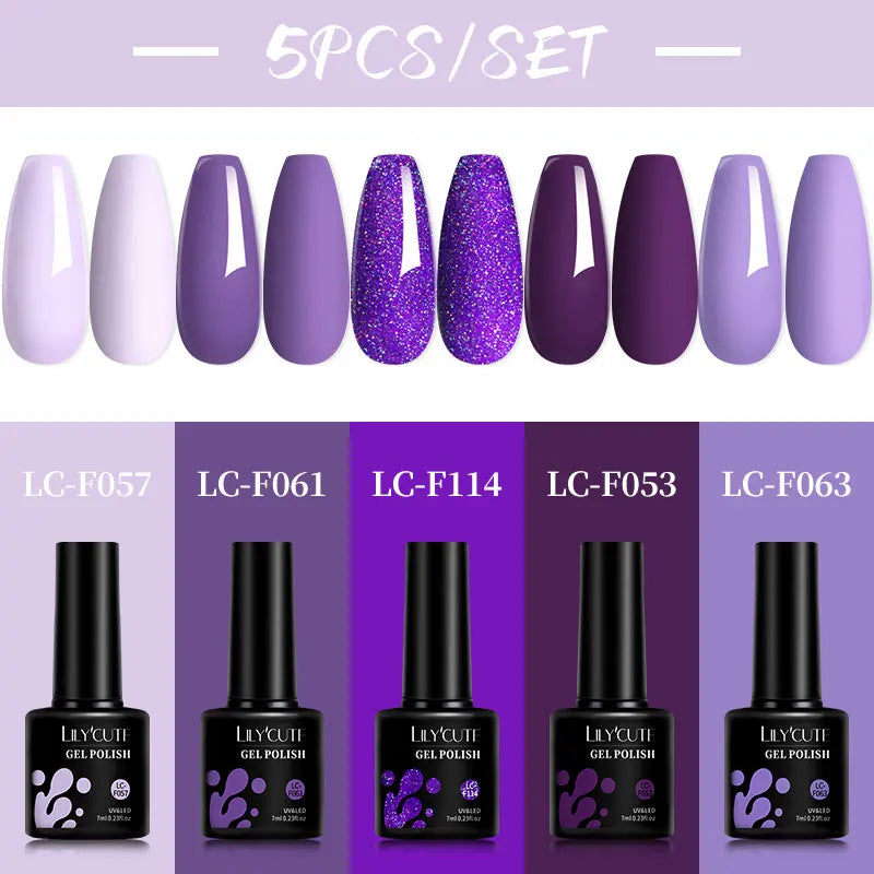 LILYCUTE 5pc/Set 7ML Semi Permanent UV Gel Polish Long Lasting Design