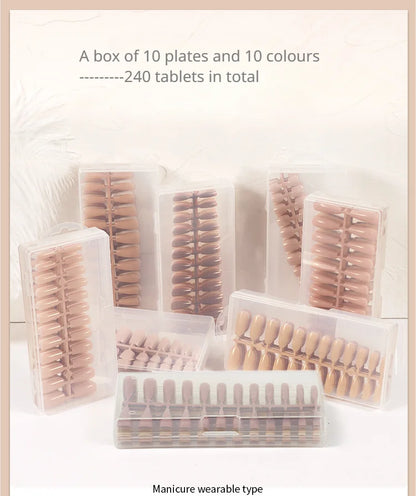 240 Nail Tips, Box of 10 Simple Wear Nail Solid Colours Press On Wearable Nails
