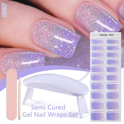 4pcs/set Sparkling Semi Cured Gel Nail Strips with Nail Dry Holographics