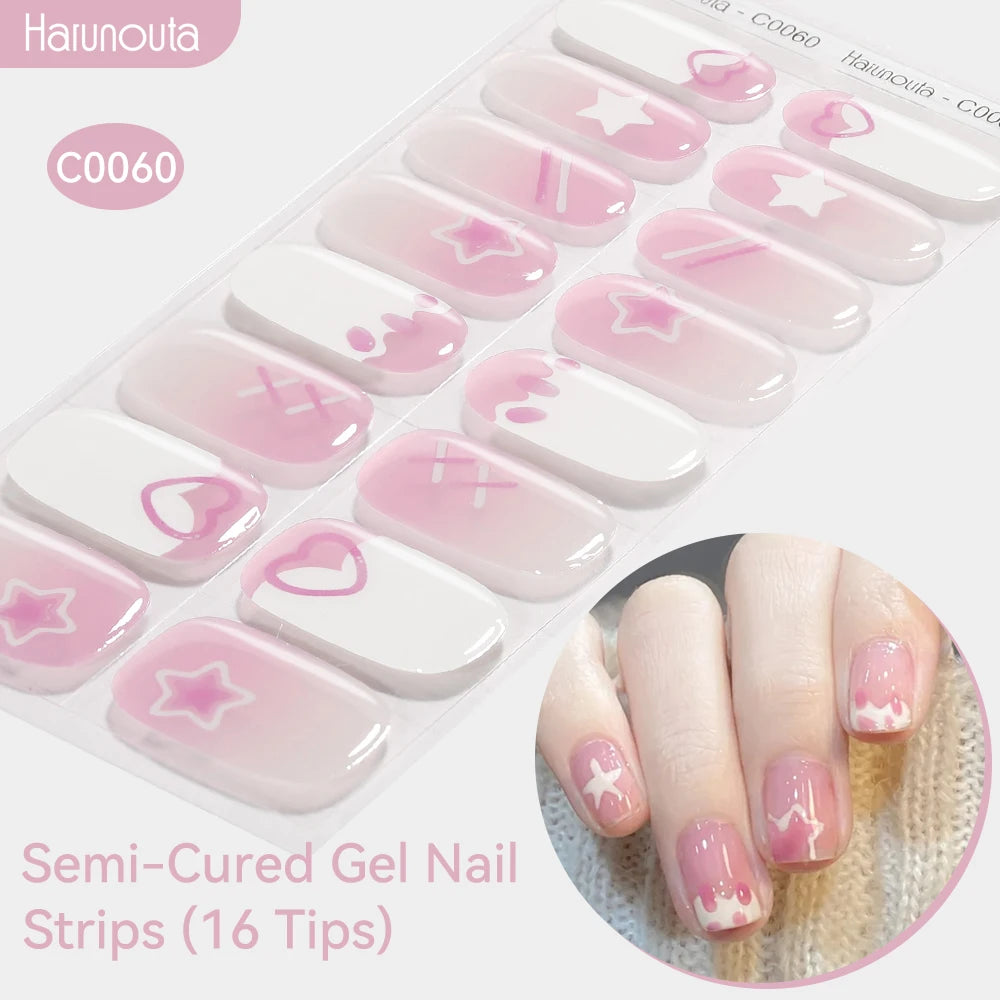 Gradient Auroras Semi Cured Sparkly Gel Nail Strips with UV/LED Nail Lamps