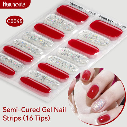 Gradient Auroras Semi Cured Sparkly Gel Nail Strips with UV/LED Nail Lamps