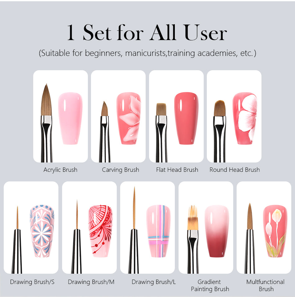 BORN PRETTY Nail Art Brush 9 Sizes  Nail Art Manicure Tool