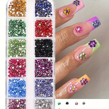 12 Grid Shimmering Crystal Nail Art Rhinestones/Flatback Colorful Gemstones