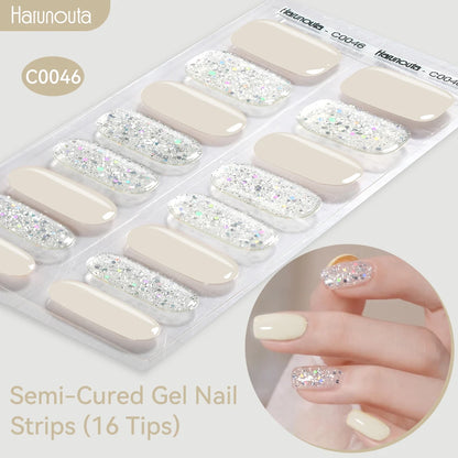 Gradient Auroras Semi Cured Sparkly Gel Nail Strips with UV/LED Nail Lamps