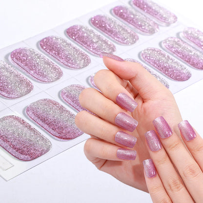 16 Tips Gradient Semi Cured Gel Nail Strips Shinning Cat Eye