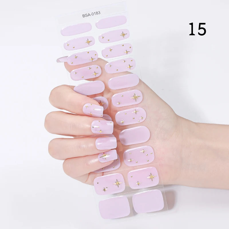 22 Tips Gradient Colorful Semi-cured Gel Nail Strips Luminous Full Cover