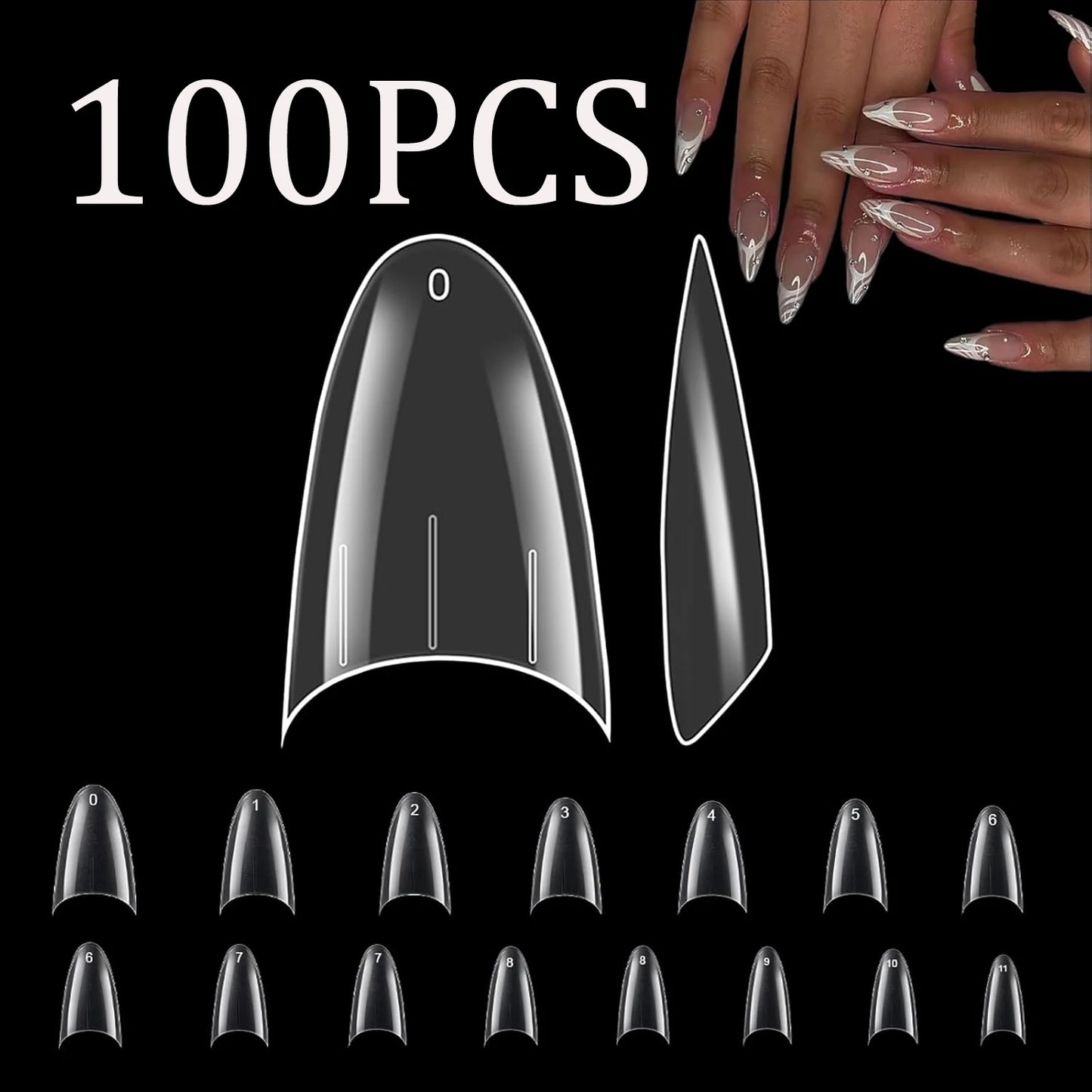 120Pcs Long Clear Various Size Nail Tips for Acrylic Nails