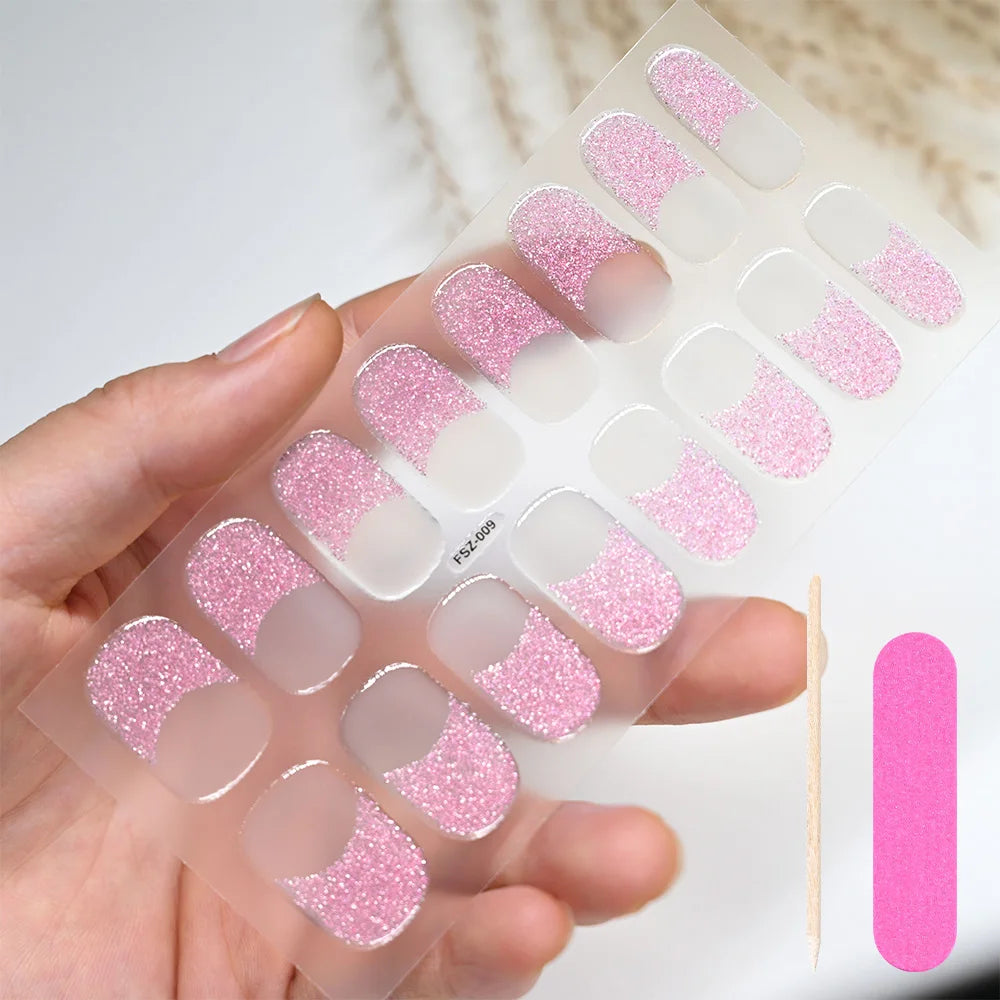 1 Sheet Semi-Cured Gel Nail Strips Waterproof Long Lasting