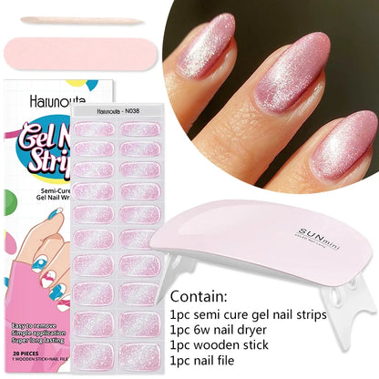 4pcs/set Sparkling Semi Cured Gel Nail Strips with Nail Dry Holographics